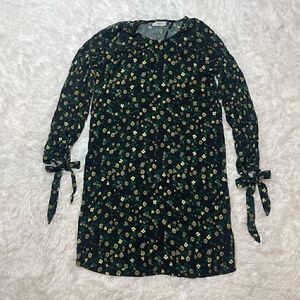 Minimum Dress Black Green Floral Size 38 Long Sleeve Lightweight Viscose